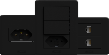 Conjunto de interruptor e tomada Linha Jeri Plus Black